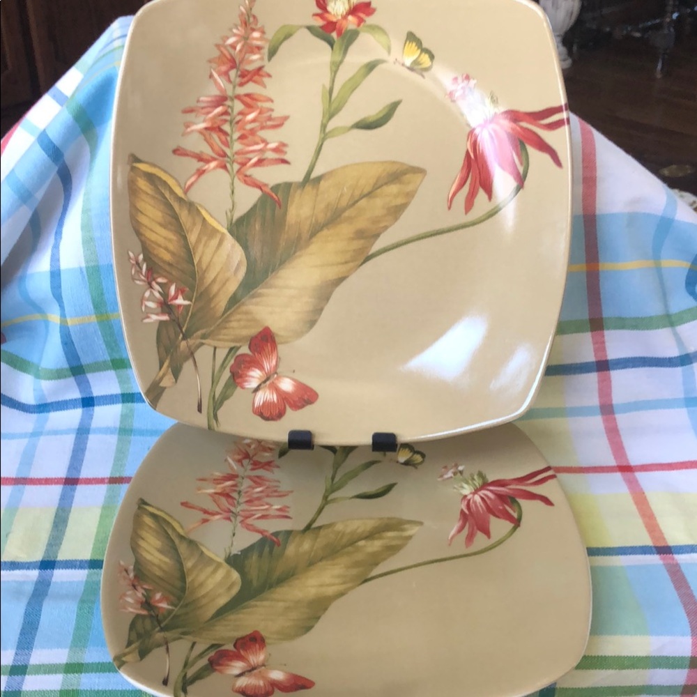 Floral Square Dinner Plates - Cream
